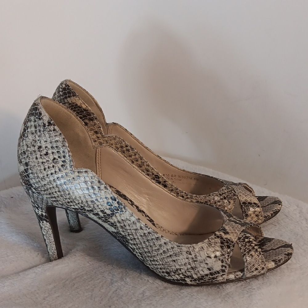 Cole Haan Snakeskin High-Heeled Open Toe Pumps